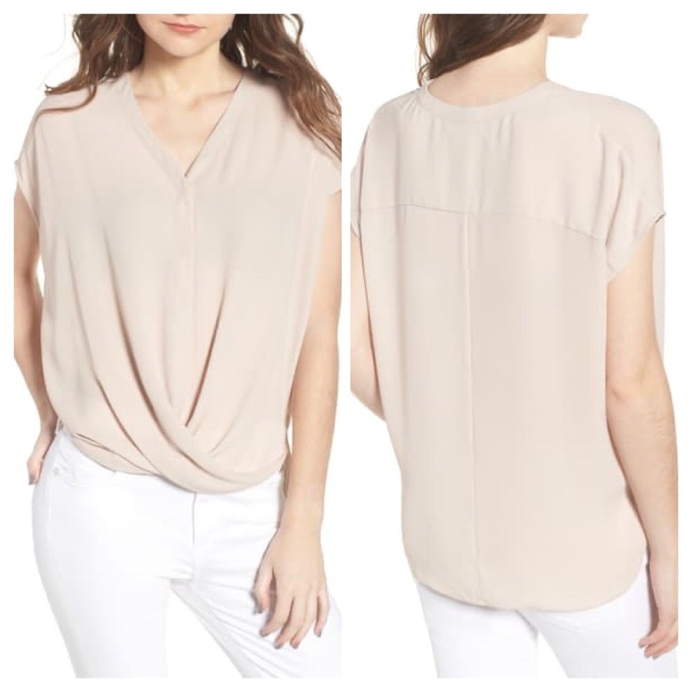 Trouve Drape Front Top Size Large in Beige